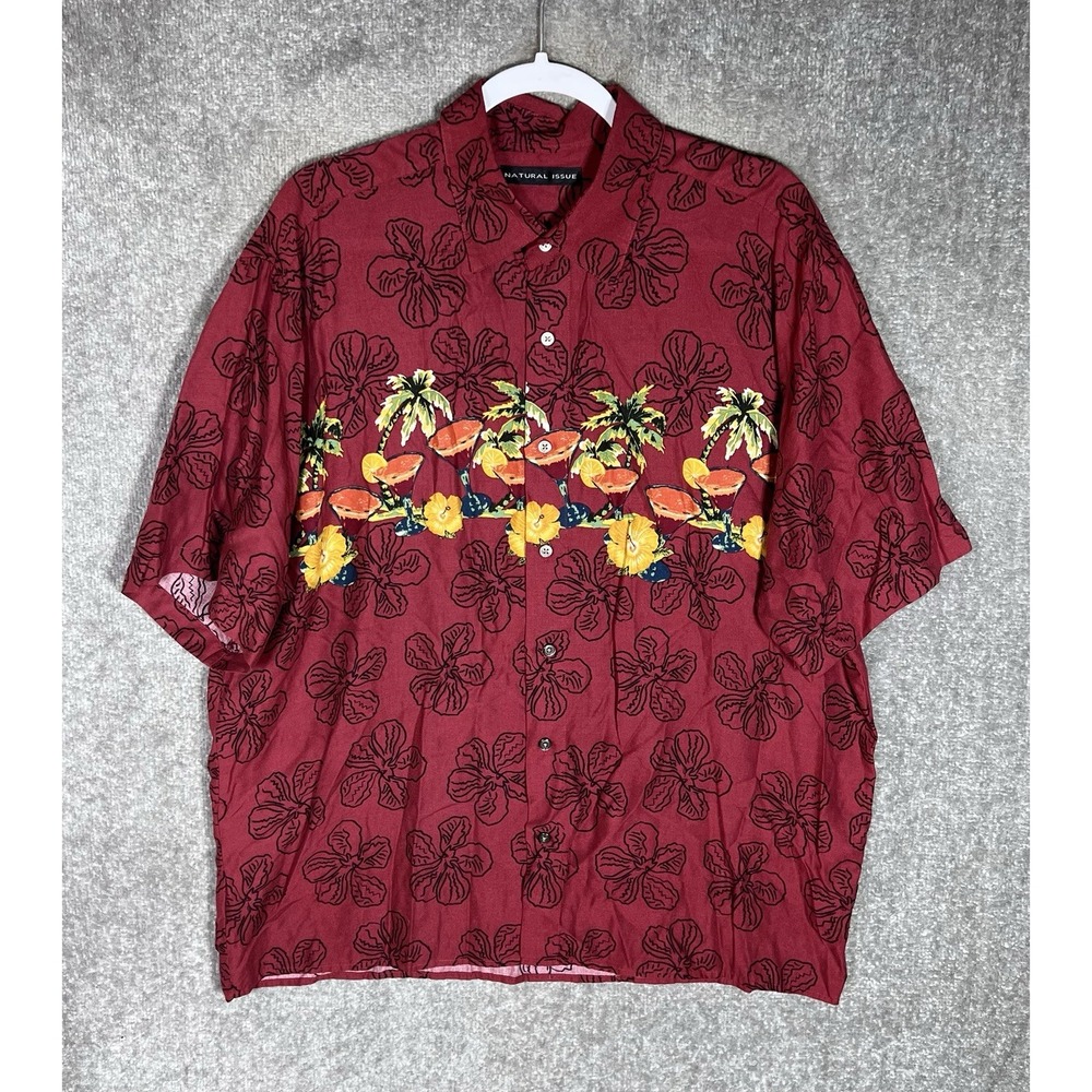 Natural Issues Hawaiian Shirt Mens Size Large Floral Palm Tree Martini‎ Print